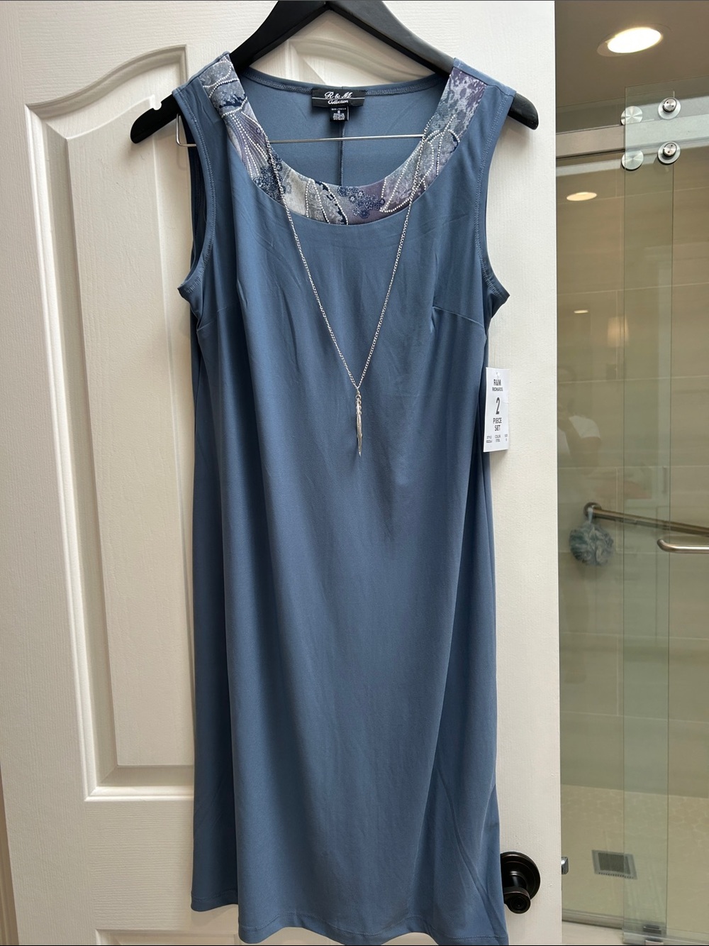 R & M Slate Blue Sleeveless Chemise with Decorative Scoop